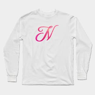 Letter N Monogram, Pink Color Personalized Design Long Sleeve T-Shirt